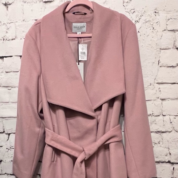 **SALE** COLE HAAN SIGNATURE PINK/BLUSH Slick Wool Blend Wrap Coat. 3X - Picture 7 of 14